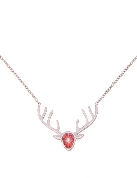 -50% SALE Leslii Damen-Kette Hirsch-Geweih Trachten-Collier Oktoberfest Dirndl-Kette Wiesn Silber Ro Weihnachtsangebot