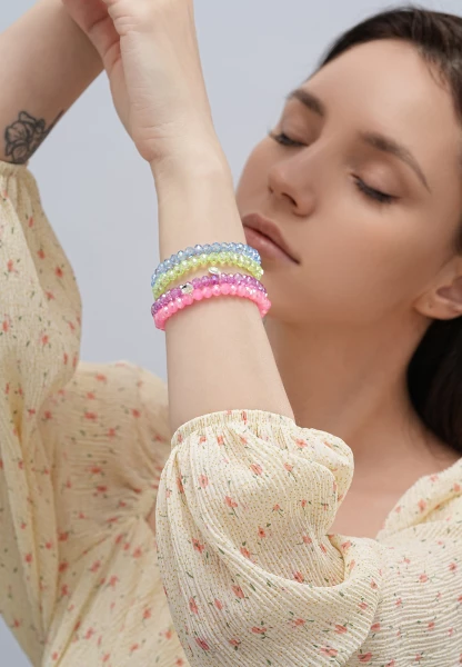 Leslii Damen-Armband Kate Kristall Glasperlen dehnbar Grün Neueste Stile
