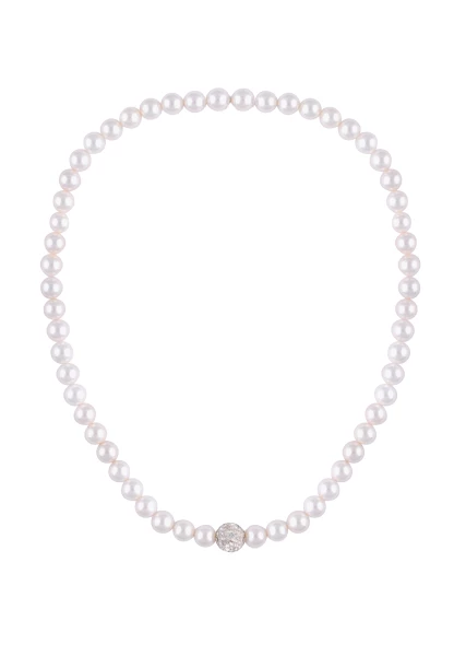Leslii Damen-Kette Perlen-Collier weiße Perlen-Kette Strass-Kugel Weiß Blitzverkäufe