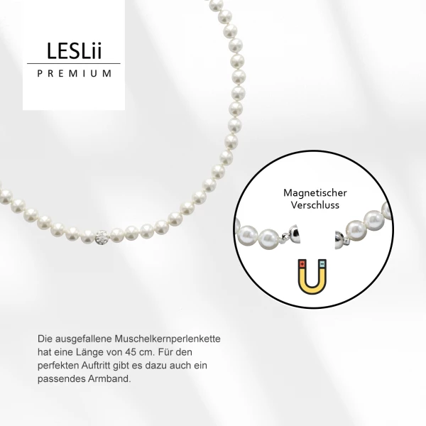 Leslii Damen-Kette Perlen-Collier weiße Perlen-Kette Strass-Kugel Weiß Blitzverkäufe