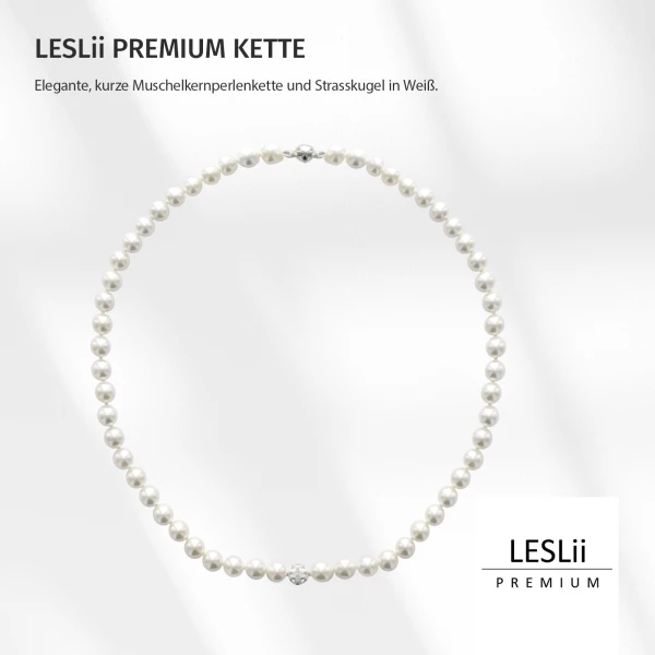 Leslii Damen-Kette Perlen-Collier weiße Perlen-Kette Strass-Kugel Weiß Blitzverkäufe