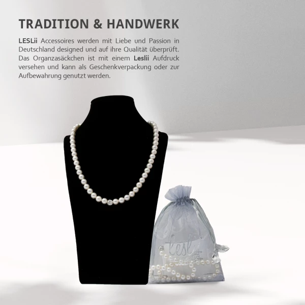 Leslii Damen-Kette Perlen-Collier weiße Perlen-Kette Strass-Kugel Weiß Blitzverkäufe