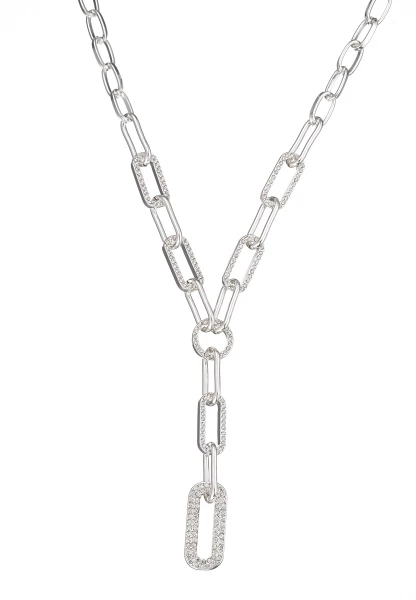 Leslii Kurze Halskette Glieder-Kette Glitzer Y-Kette in Silber Sonderangebot