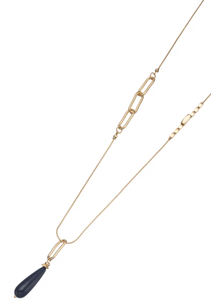 Leslii Lange Halskette Naturstein Tropfen Blau Gold Versandkostenfrei
