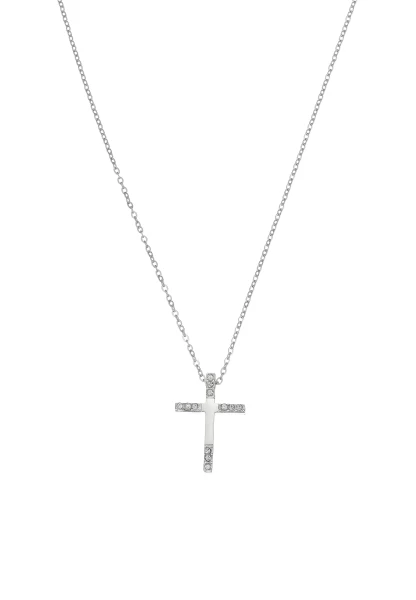 Leslii Kurze Halskette Strass Kreuz Edelstahl Silber Riesige Ersparnisse