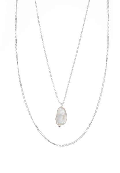 Leslii Halskette Layering Stainless Steel echte Perle Silber Bis zu 60% Rabatt