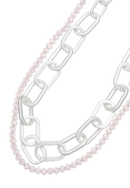 Leslii Layering Glieder-Kette Glasperlen Silber Beige Bis zu 65% Rabatt