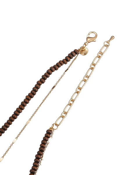 Leslii Kurze Halskette Holzperlen Layering Braun Gold Nur noch ein Tag übrig
