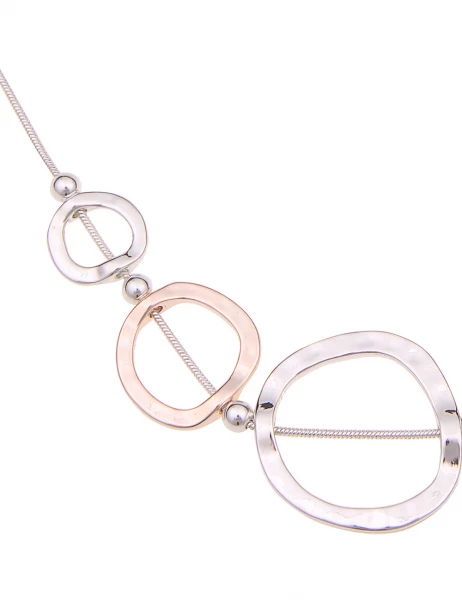 Leslii Damen-Kette Bicolor Ring-Anhänger Collier kurze Halskette Modeschmuck-Kette Silber Rosé 2025