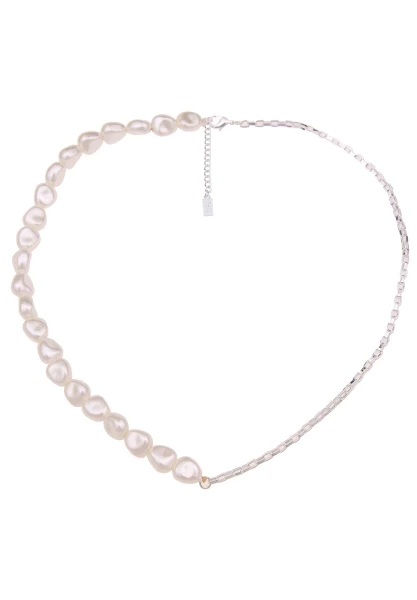 Leslii Damen-Kette Doreen Glieder-Kette Perlen kurze Halskette Modeschmuck-Kette Collier Silber Weiß Outlet