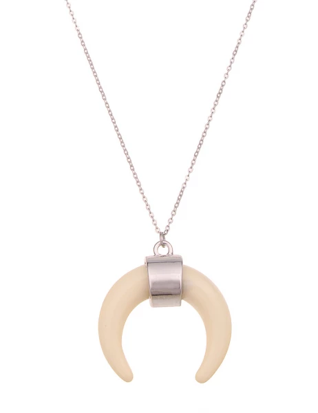 -50% SALE Leslii Lange Halskette Horn Look in Silber Creme Weiß Blitzverkäufe