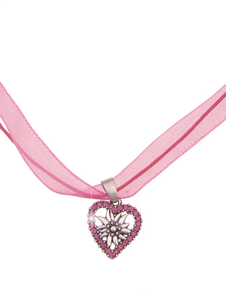 -50% SALE Leslii Damen-Kette Edelweiß Herz-Kette Dirndl Oktoberfest kurze Kette Modeschmuck Pink Sil Valentinstagsangebot