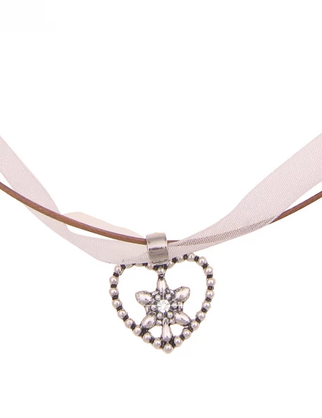 -50% SALE Leslii Damen-Kette Edelweiß Herz kurze Halskette Dirndl Oktoberfest Wiesn in Braun Weiß Jubiläumsangebot