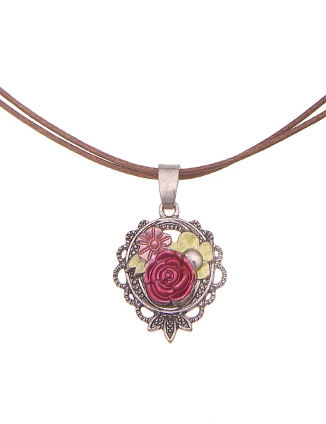-50% SALE Leslii Damen-Kette Blumen Filigran Dirndl-Kette Wiesn Oktoberfest in Braun Pink Lagerräumung
