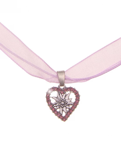 -50% SALE Leslii Damen-Kette Edelweiß Herz-Kette Dirndl Oktoberfest kurze Kette Modeschmuck Lila Sil Top Angebot