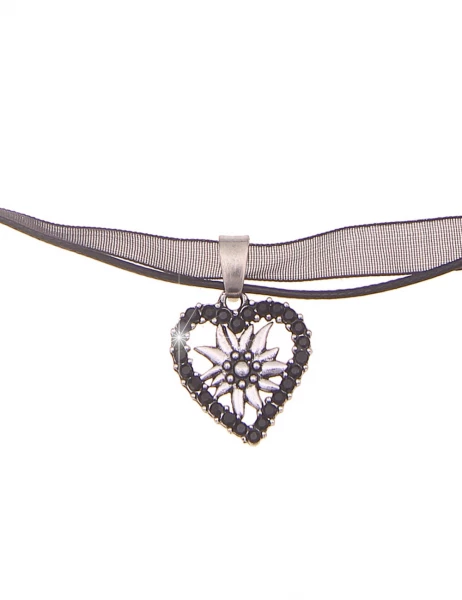 -50% SALE Leslii Damen-Kette Edelweiß Herz-Kette Dirndl Oktoberfest kurze Kette Modeschmuck Schwarz Neueste Mode