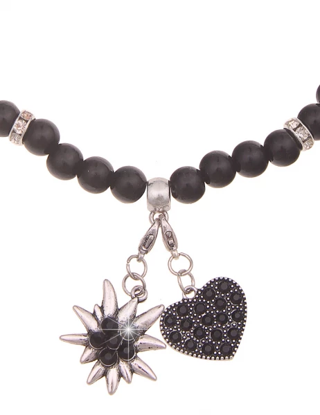 -50% SALE Leslii Damen-Kette Heidi Edelweiß Herz-Kette Dirndl Oktoberfest Modeschmuck Schwarz Exklusive Angebote