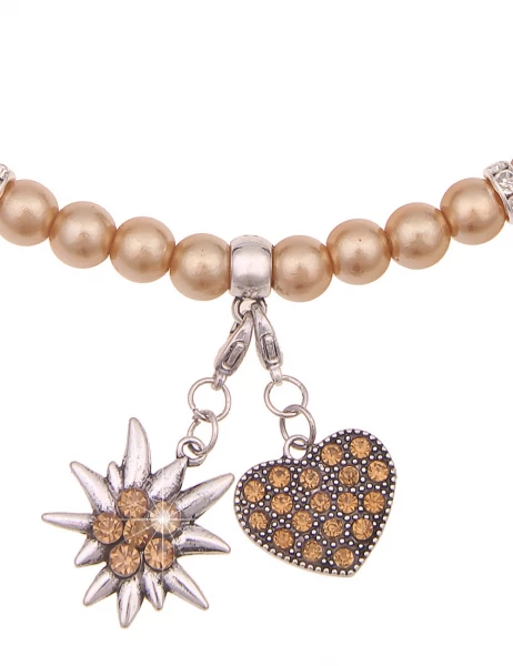 -50% SALE Leslii Damen-Kette Heidi Edelweiß Herz Dirndl Oktoberfest kurze Kette Modeschmuck Braun Blitzangebot