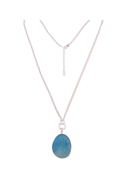 -50% SALE Leslii Damen-Kette Naturstein Stein-Kette lange Halskette Silber Blau Türkis Black Friday Preise