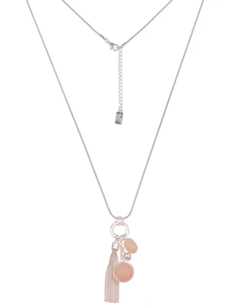 -50% SALE Leslii Lange Halskette Glanz Statement in Silber Beige Im Verkauf