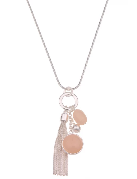 -50% SALE Leslii Lange Halskette Glanz Statement in Silber Beige Im Verkauf