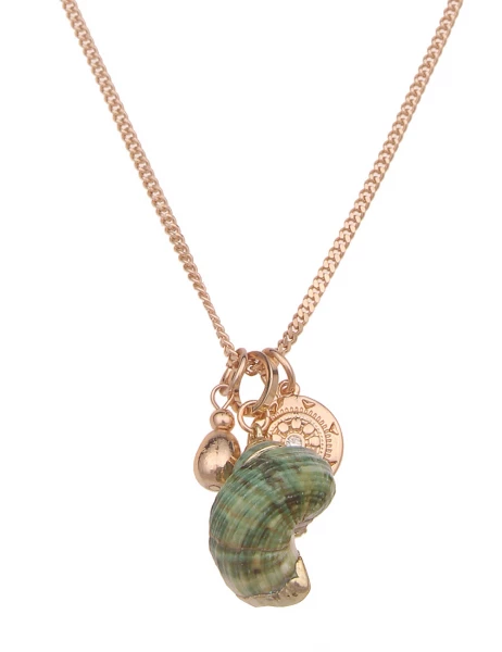 -50% SALE Leslii Lange Halskette Natur Muschel in Gold Grün zollfrei