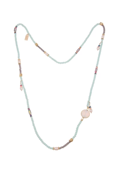 -50% SALE Leslii Lange Halskette Glasperlen echte Perlen in Weiß Mint 50% Rabatt für begrenzte Zeit
