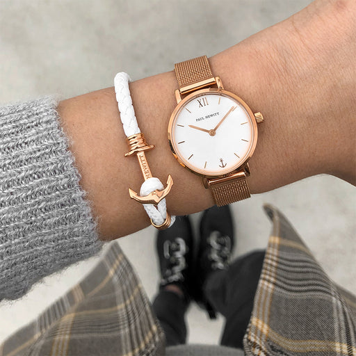 Paul Hewitt Ankerarmband Phrep Lite Roségold Leder Weiß Im Verkauf