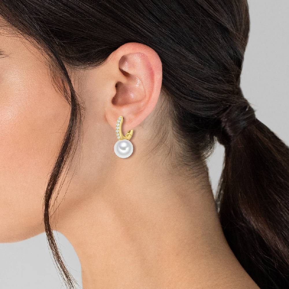 Rafaela Donata Creolen Sterling Silber gelbgold Südsee-Muschelkernperle weiß Zirkonia weiß Super Rabatt