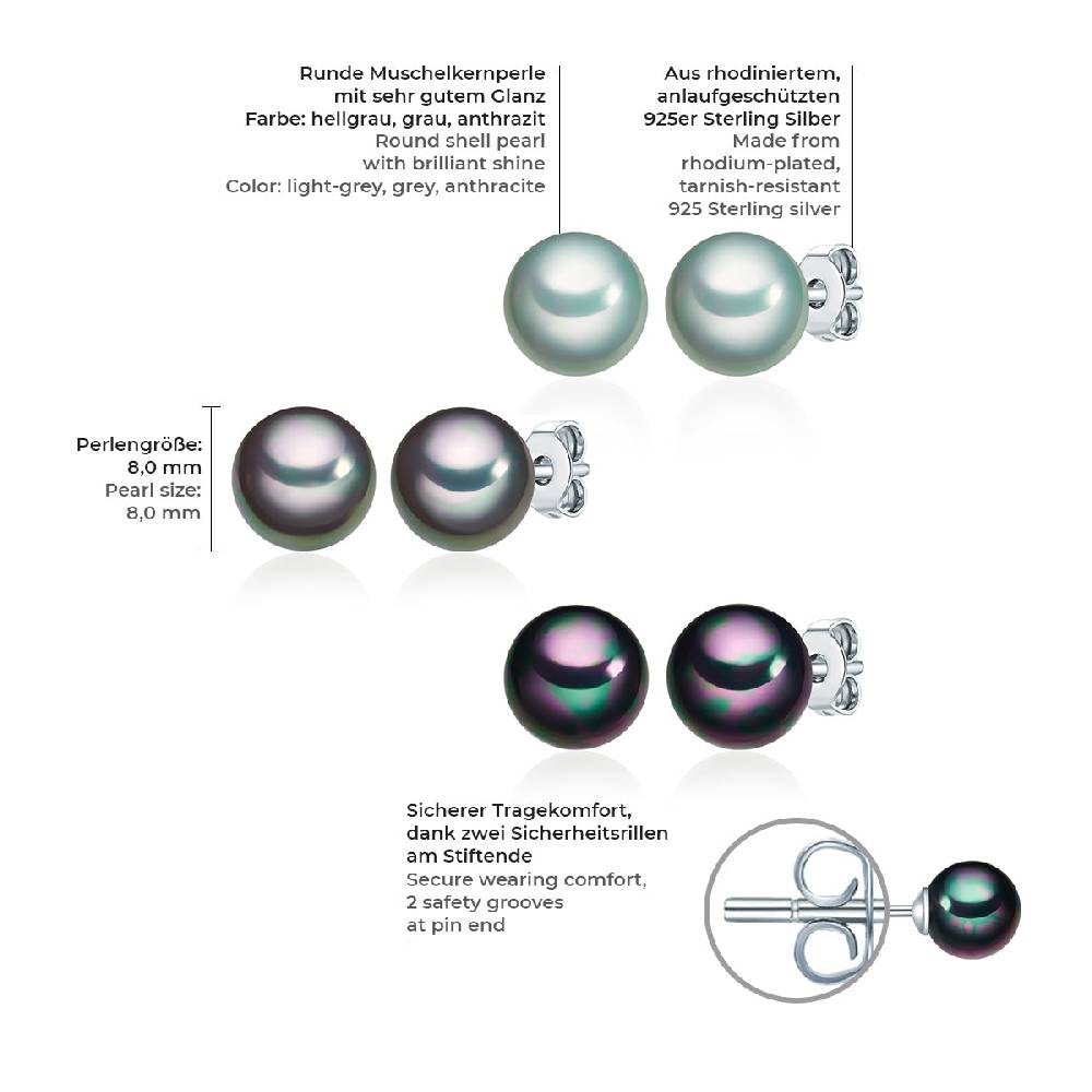 Rafaela Donata 3er Set Ohrstecker Sterling Silber Muschelkernperle multicolor Jubiläumsangebot