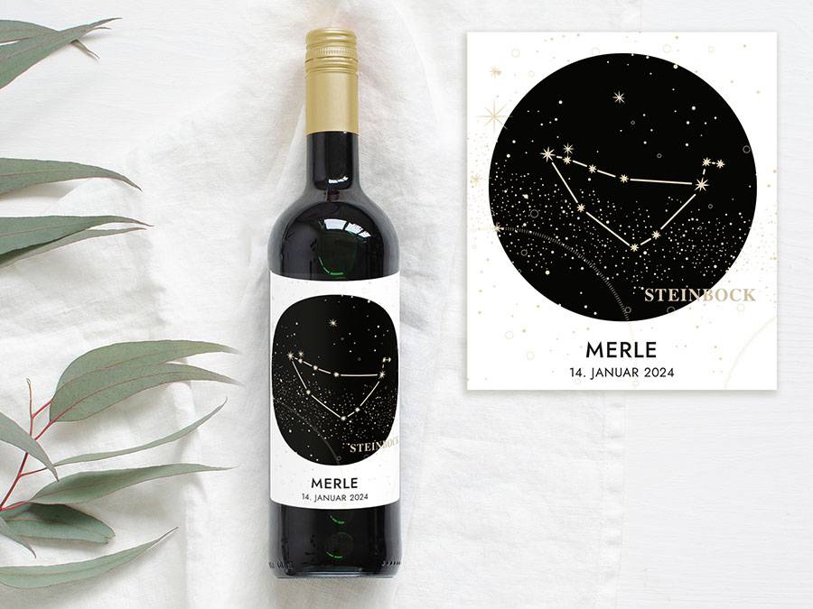 Renna Deluxe Personalisiertes Weinlabel mit Sternzeichen als Geschenk Räumungsverkauf