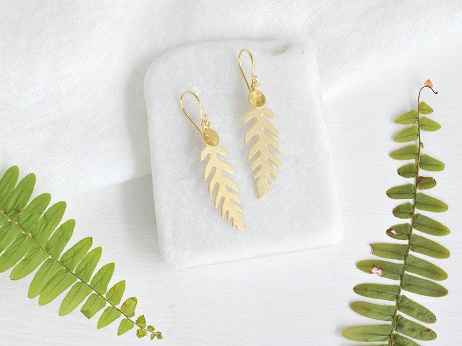 Renna Deluxe Farn Ohrringe in Gold Günstiger Verkauf