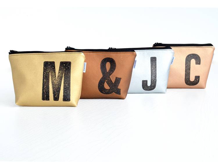 Renna Deluxe Kosmetiktasche Metallic KUPFER mit Buchstabe / vegan Valentinstagsangebot