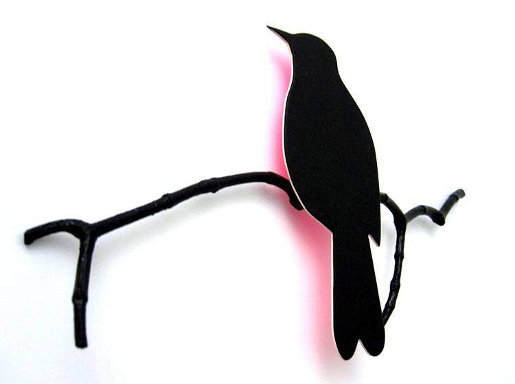 Renna Deluxe Drossel in Schwarz mit Glow in NeonPINK _ Wandobjekt Zeitbegrenzte Promotion