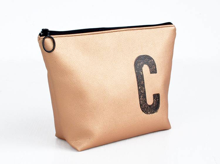 Renna Deluxe Waschtasche Metallic KUPFER mit Buchstabe, vegan Sonderangebot