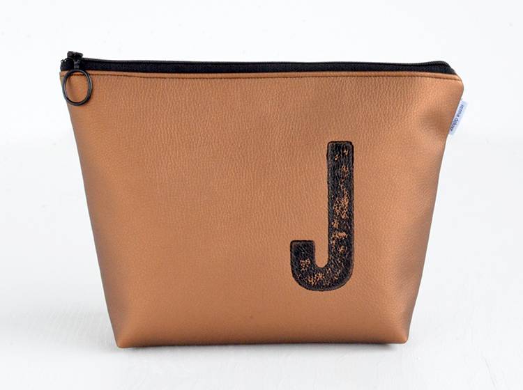 Renna Deluxe Waschtasche Metallic BRONZE mit Buchstabe personalisiert, vegan Günstig kaufen