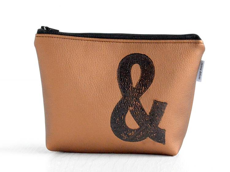 Renna Deluxe Kosmetiktasche Metallic BRONZE mit Buchstabe / vegan Online Shopping