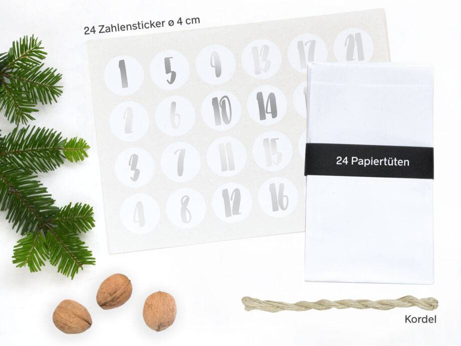 Renna Deluxe Adventskalender SILBER metallic mit weißen Tüten Letzte 3 Tage