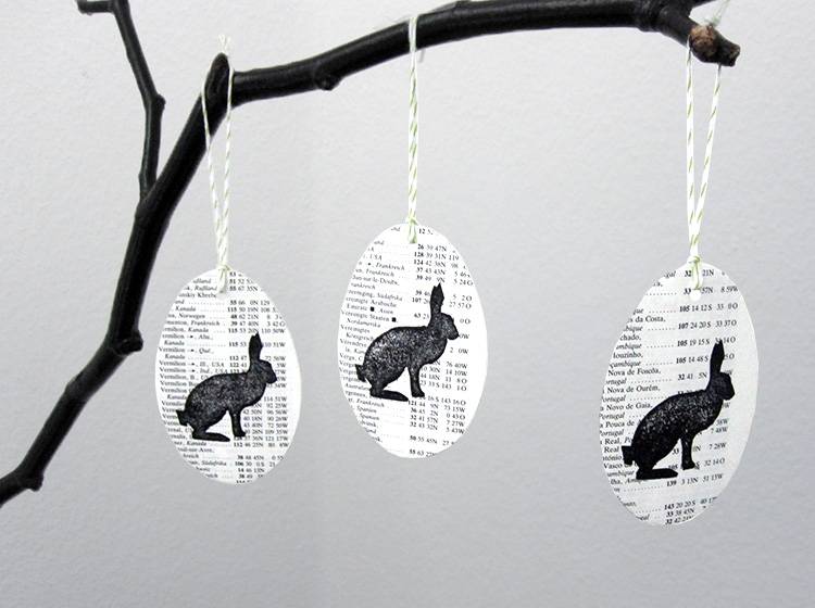 Renna Deluxe Ostereier zum Anhängen mit Hase gestempelt aus Papier Fabrikpreis