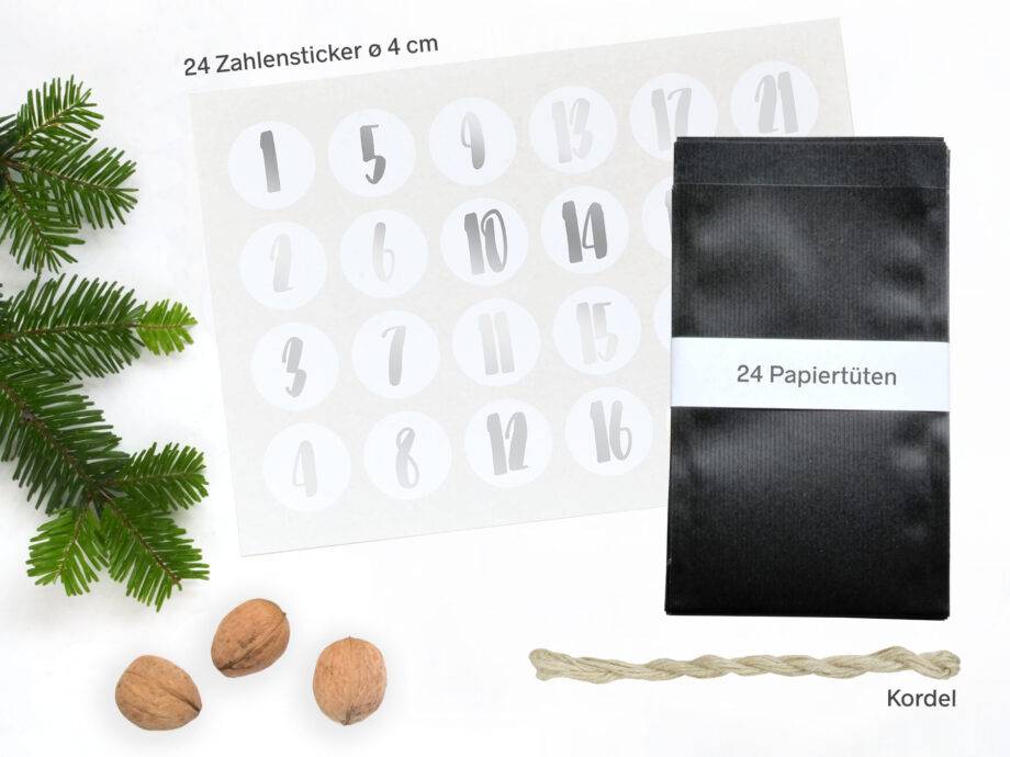 Renna Deluxe Adventskalender SILBER metallic mit schwarzen Tüten Saisonale Angebote
