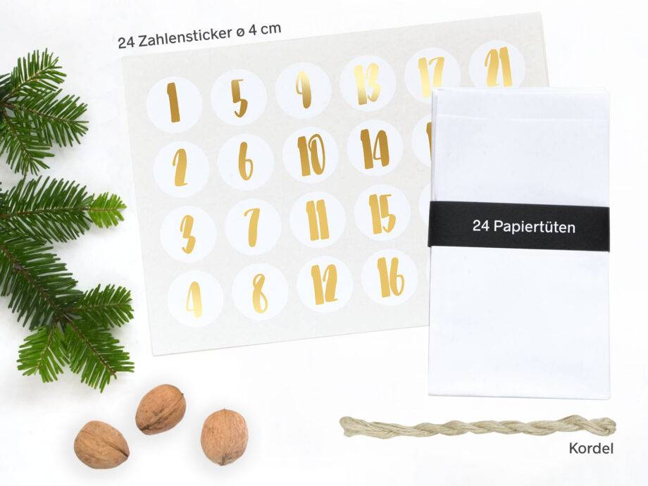 Renna Deluxe Adventskalender Gold metallic mit weißen Papiertüten Saisonschlussverkauf