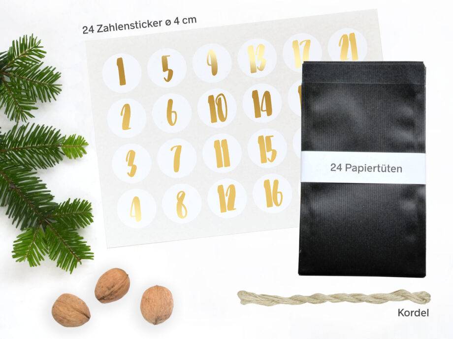 Renna Deluxe Adventskalender Gold metallic mit schwarzen Tüten Vierteljährliche Förderung