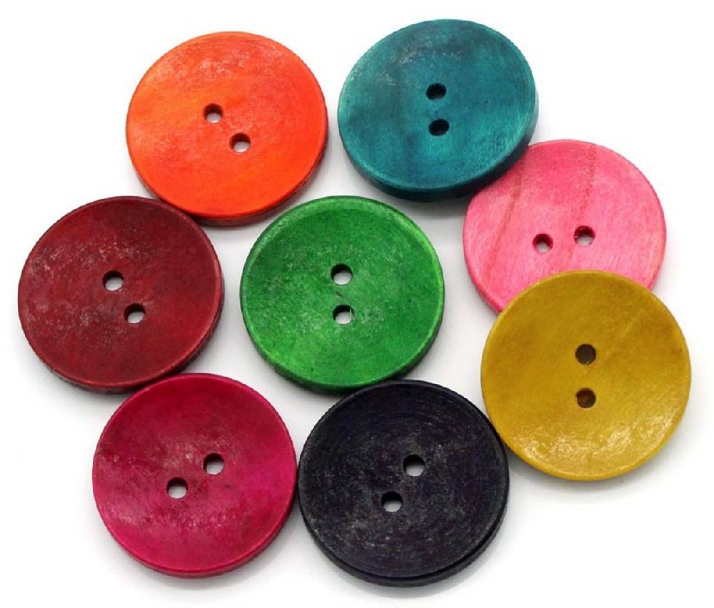 Sadingo Holzknöpfe zum aufnähen, 50 Stück-Ø 3 cm, bunter Mix Sonderangebot