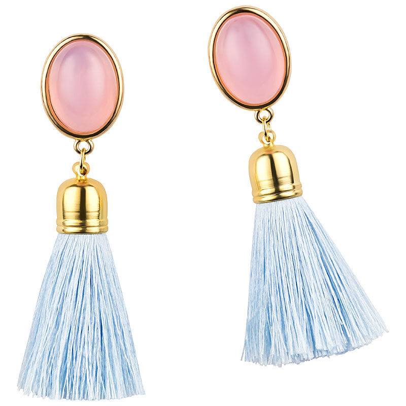 SchwesterSchwester Quasten Ohrringe als Ohrstecker in Rosa mit hellblauer Quaste von AmuseToi Neueste Stile