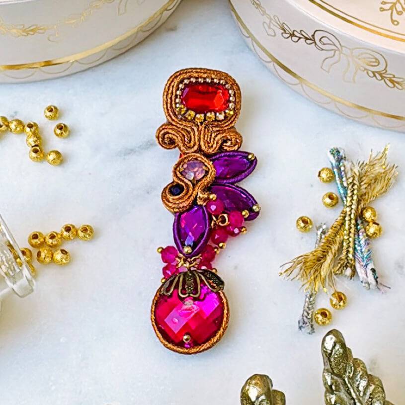 SchwesterSchwester Vorbestellbar - Dekorative Soutache-Ohrstecker in Orange und Pink Letzte 3 Tage