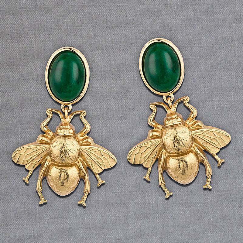 SchwesterSchwester Dunkelgrüner Ohrstecker mit vergoldeter Hummel von AmuseToi Super Sparpreis
