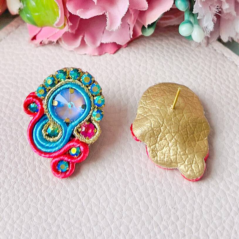 SchwesterSchwester Schöne Soutache-Ohrringe in Pink und Blau Günstig kaufen